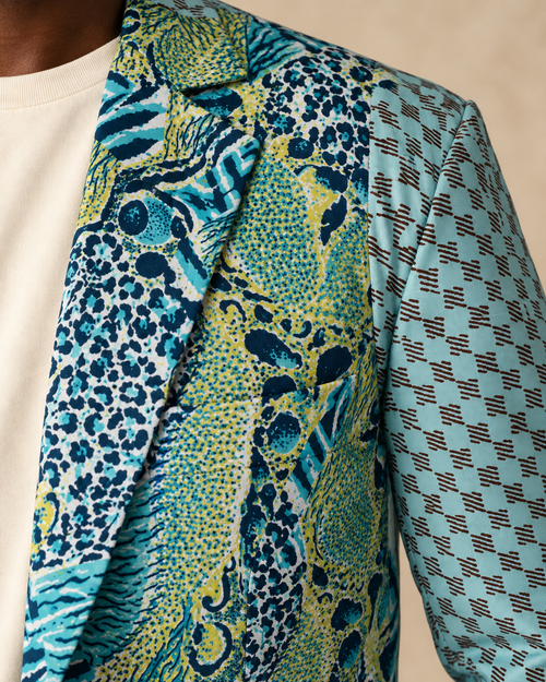 Blue Printed mens blazer